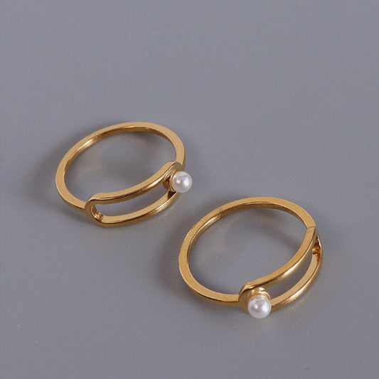Synthetic Pearl Titanium Steel Ring Carauana Store