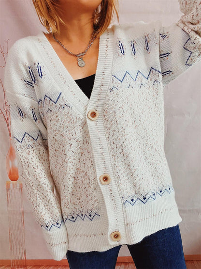 Geometric Button Front Long Sleeve Cardigan Carauana Store