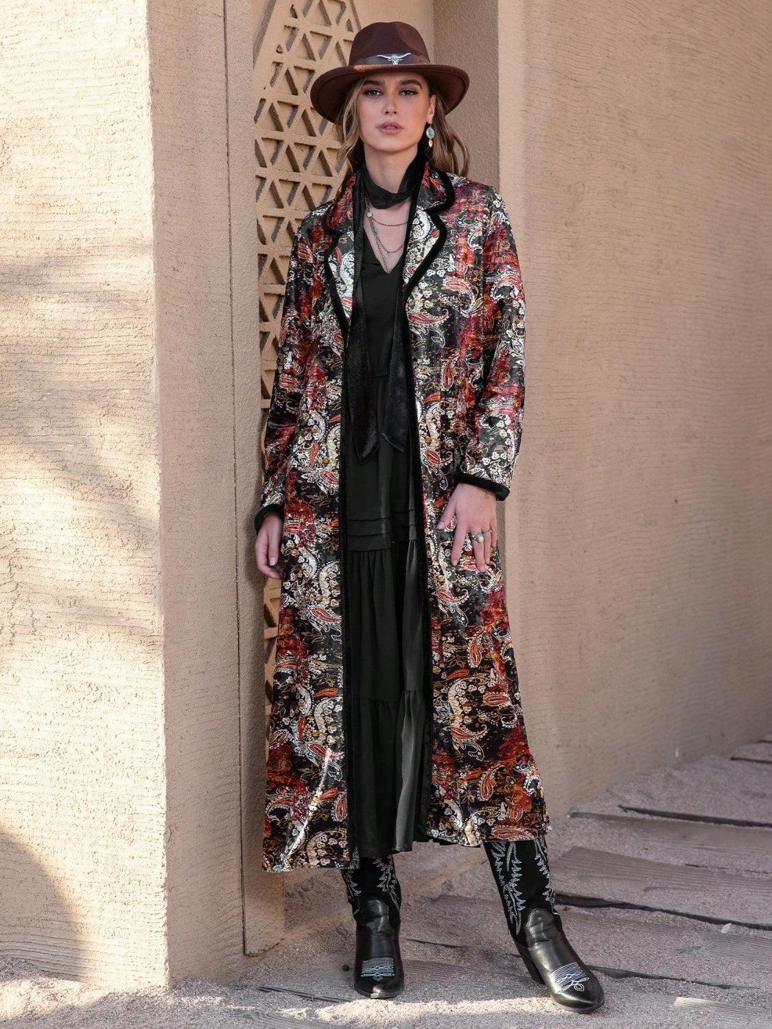 Printed Open Front Long Sleeve Outerwear CaRaUaNa Fashion