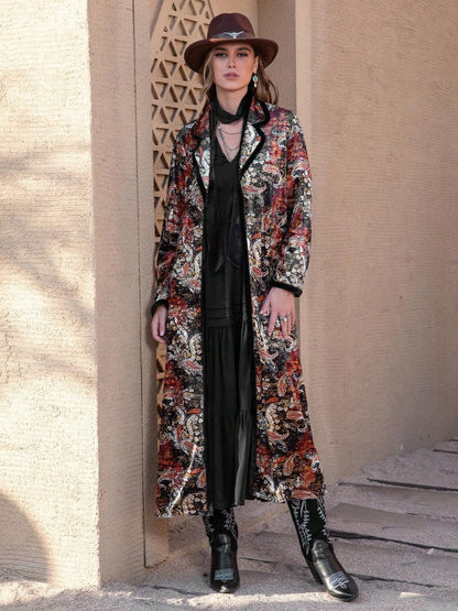 Printed Open Front Long Sleeve Outerwear CaRaUaNa Fashion