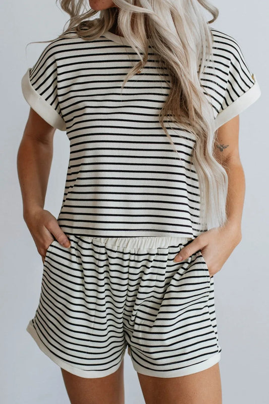 Striped Contrast Top and Shorts Set Carauana Store