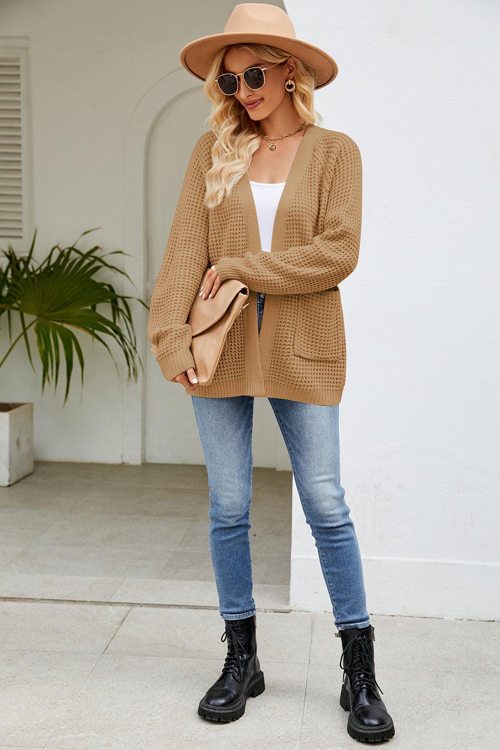 Open Front Long Sleeve Cardigan with Pockets Carauana Store