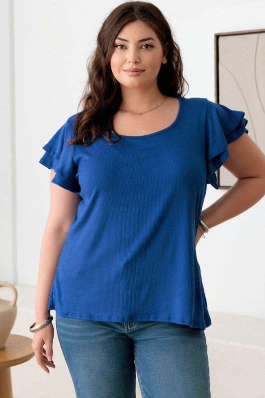 Gilli Plus Size Short Fluttery Sleeve Round Neck Top Carauana Store
