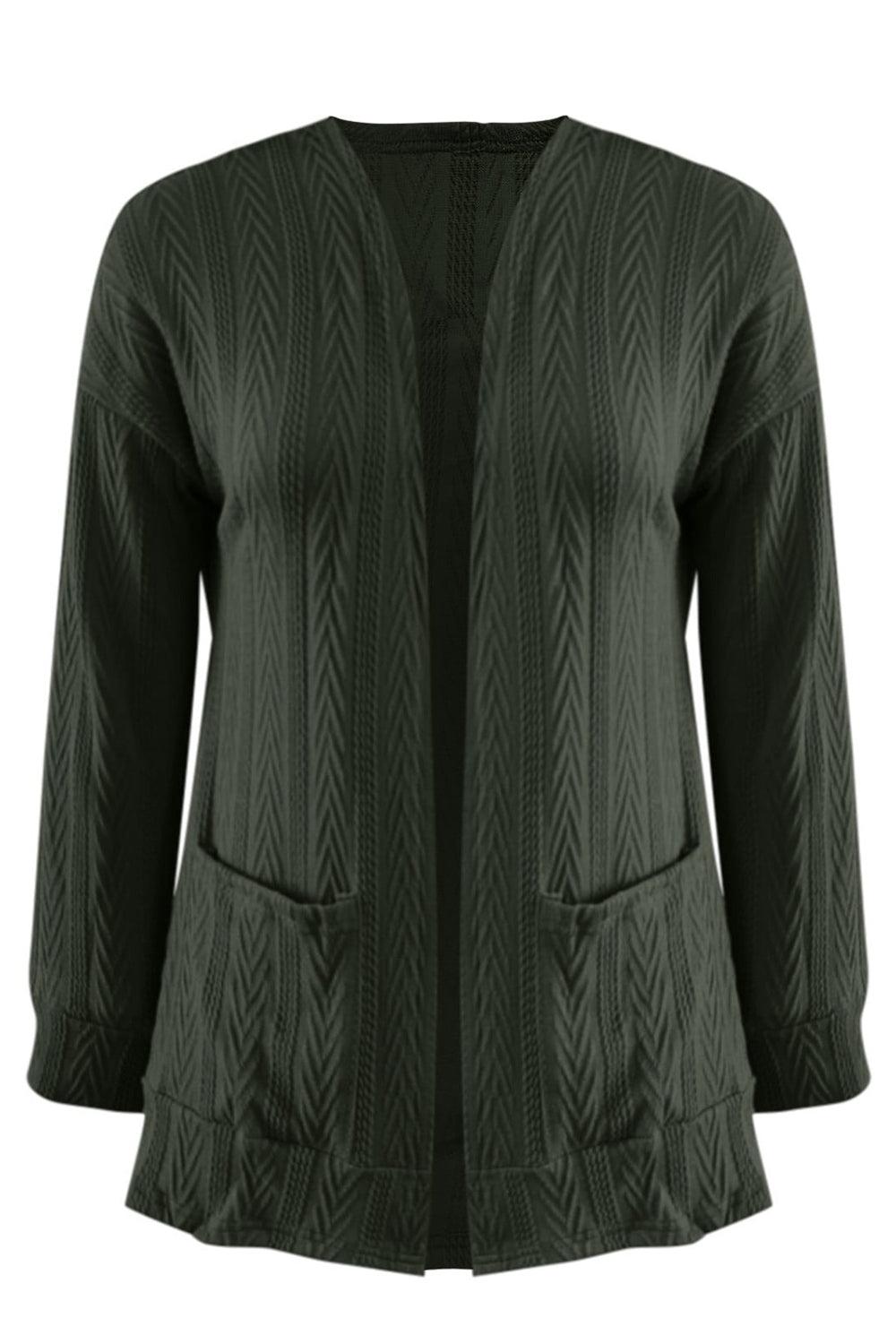 Full Size Textured Open Front Long Sleeve Cardigan Carauana Store
