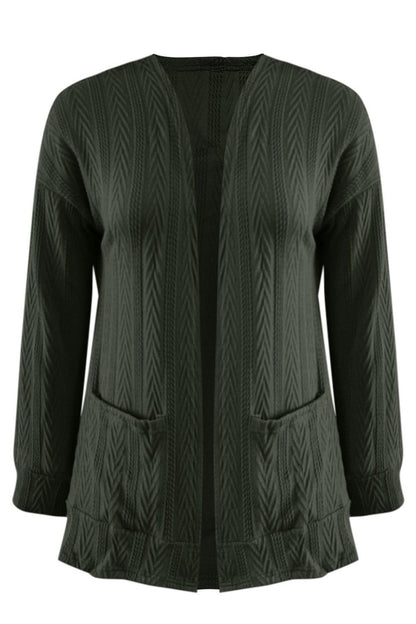 Full Size Textured Open Front Long Sleeve Cardigan Carauana Store