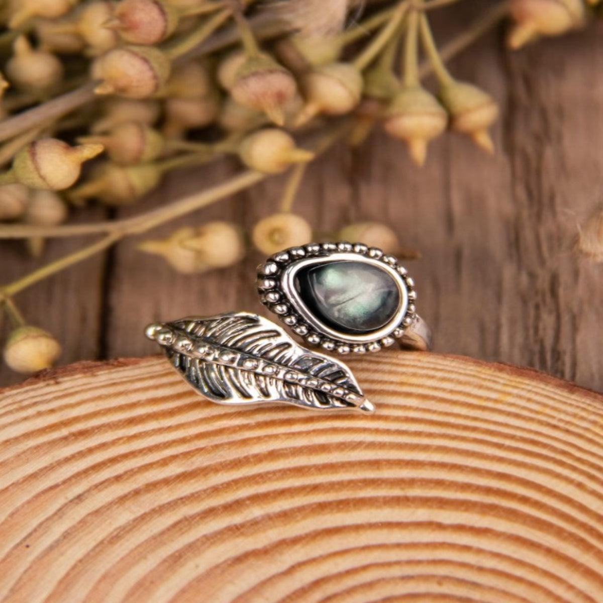 Alloy Moonstone Leaf Bypass Ring Carauana Store