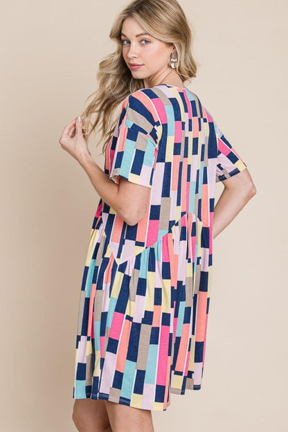 BOMBOM Ruched Color Block Short Sleeve Mini Dress Carauana Store