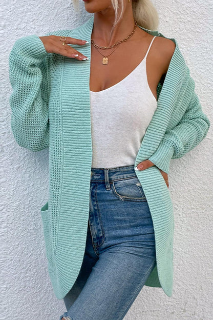 Open Front Rib-Knit Cardigan with Pockets Carauana Store