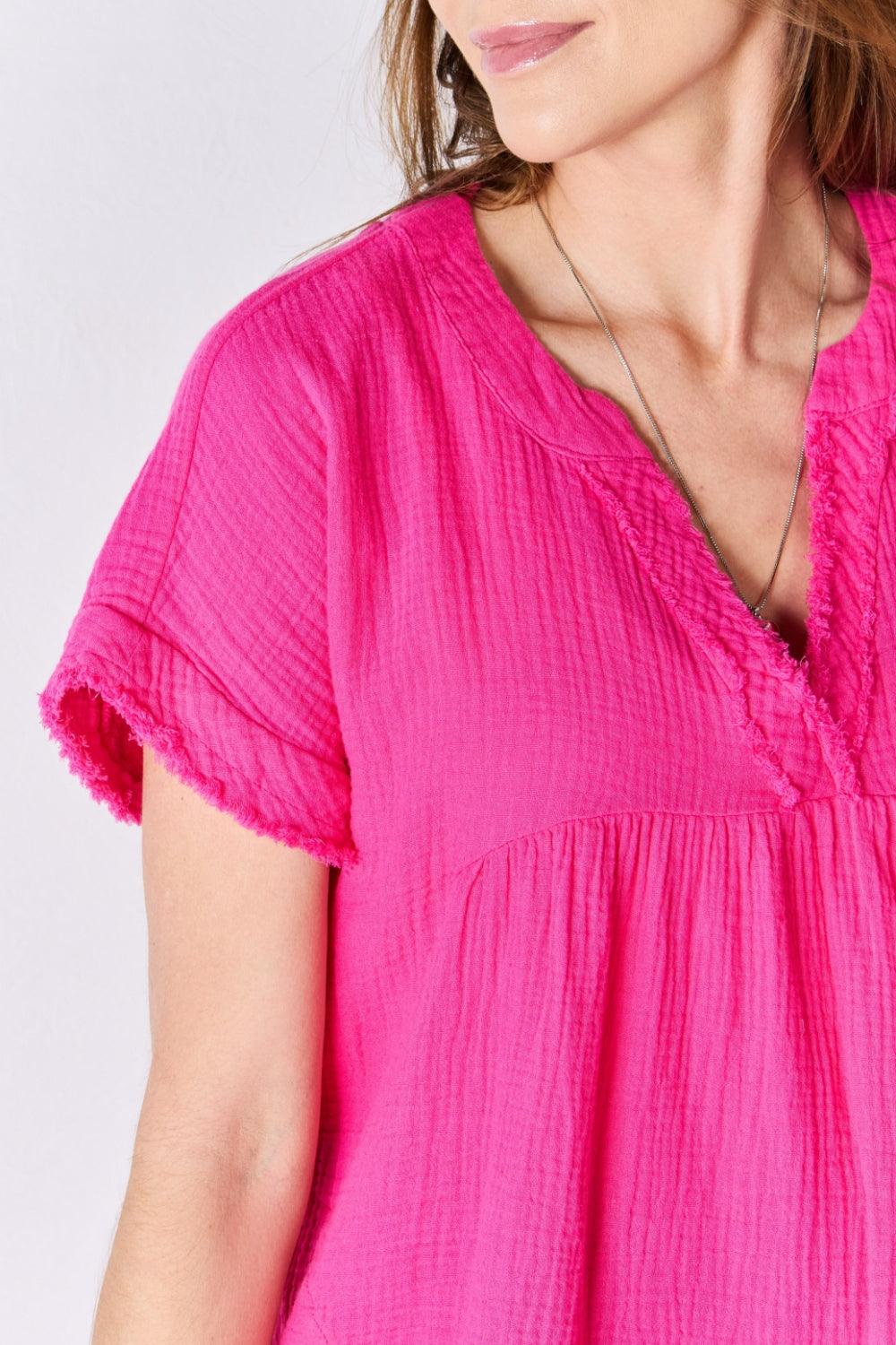 Zenana Full Size Raw Hem Short Sleeve Top Carauana Store