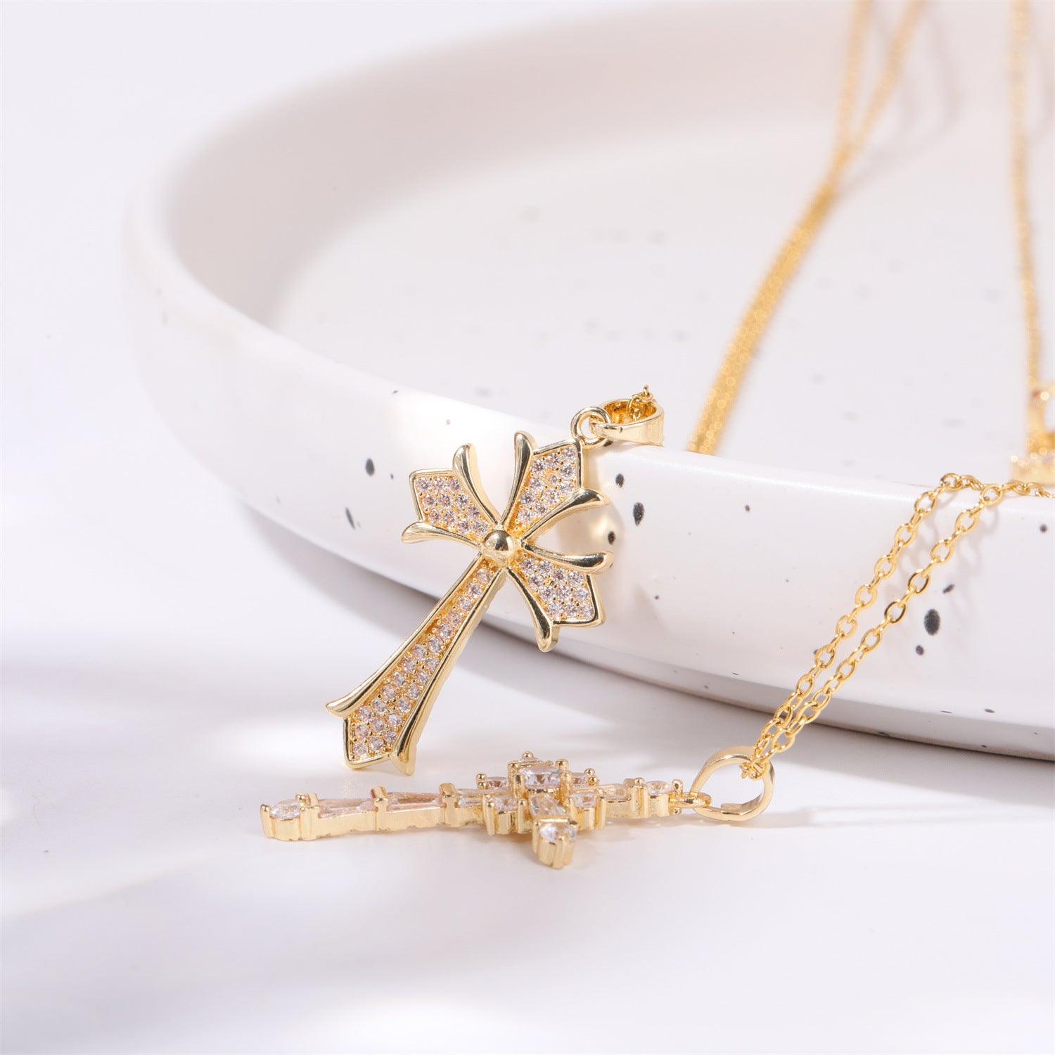 Stainless Steel Inlaid Zircon Cross Necklace Carauana Store