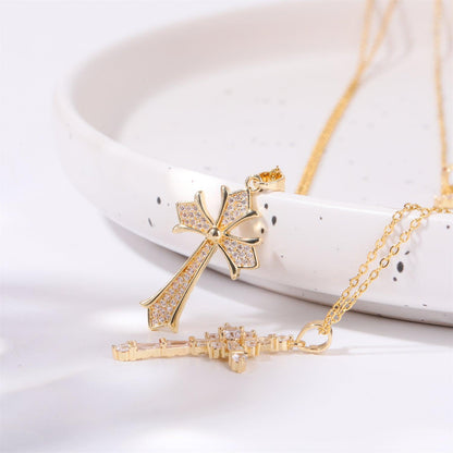 Stainless Steel Inlaid Zircon Cross Necklace Carauana Store