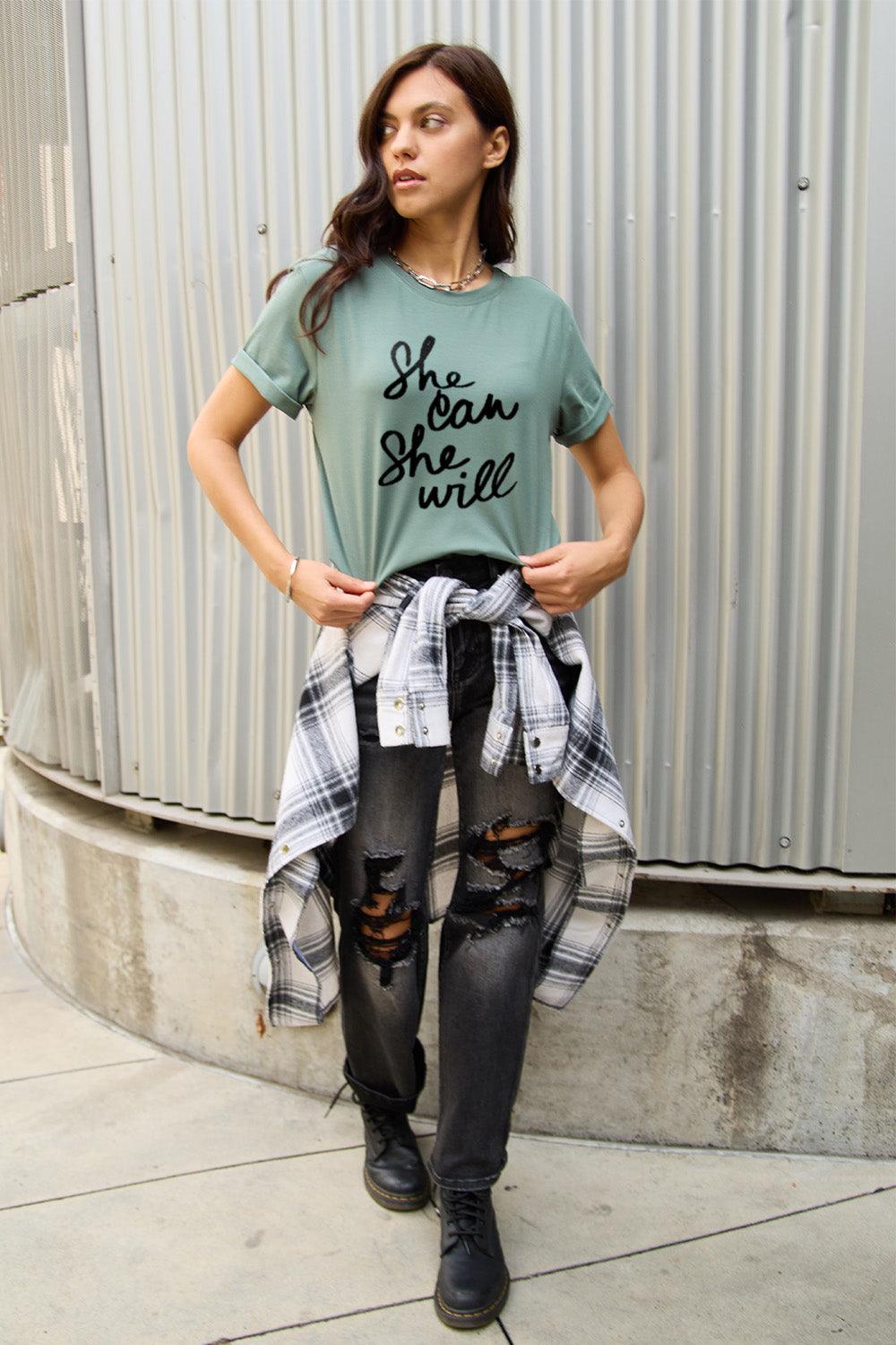Simply Love Full Size SHE CAN SHE WILL Short Sleeve T-Shirt Carauana Store