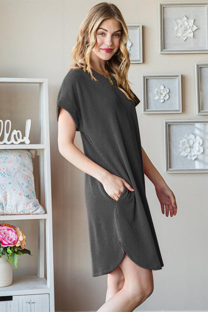 Heimish Full Size Ribbed Round Neck Short Sleeve Tee Dress Carauana Store