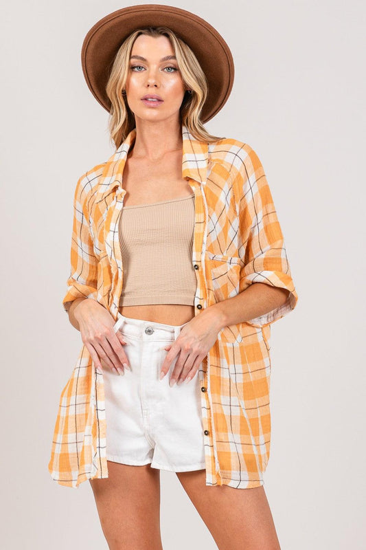 SAGE + FIG Plaid Button Up Side Slit Shirt Carauana Store