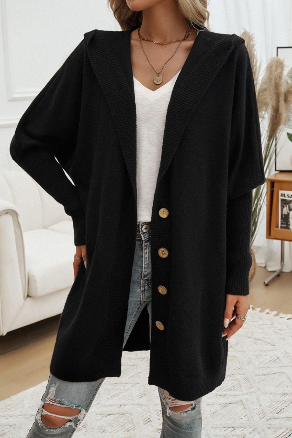 Devine Button Up Long Sleeve Hooded Cardigan Carauana Store