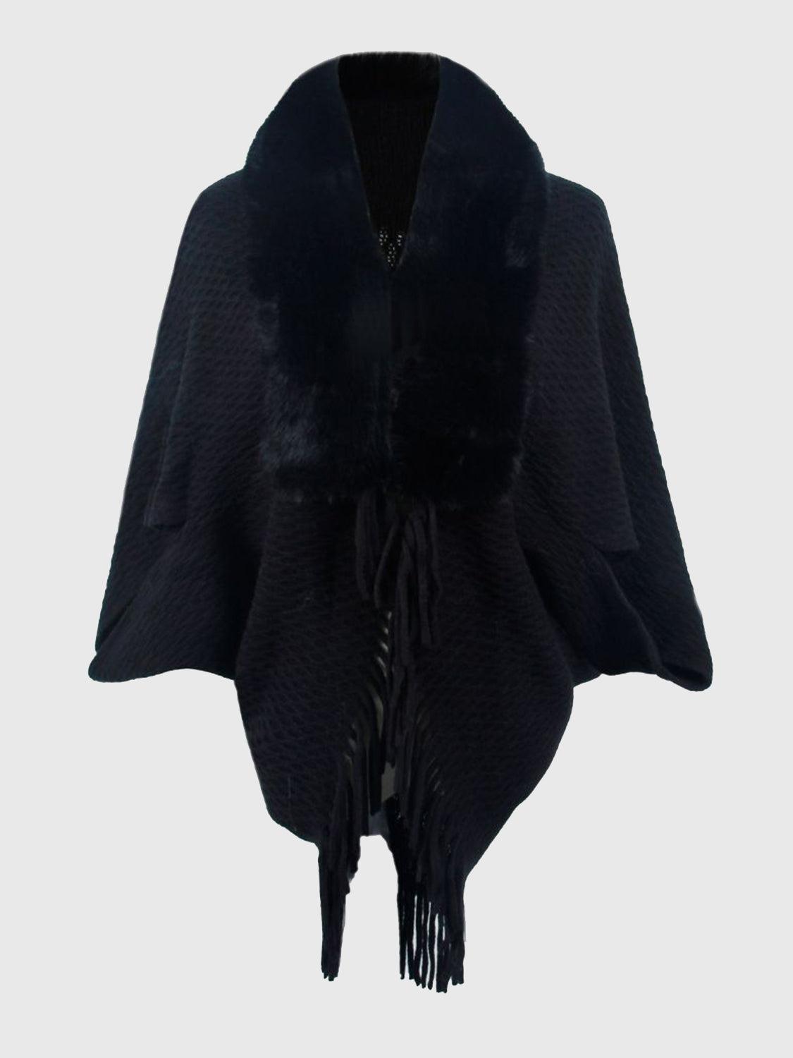 Open Front Fringe Hem Poncho Carauana Store