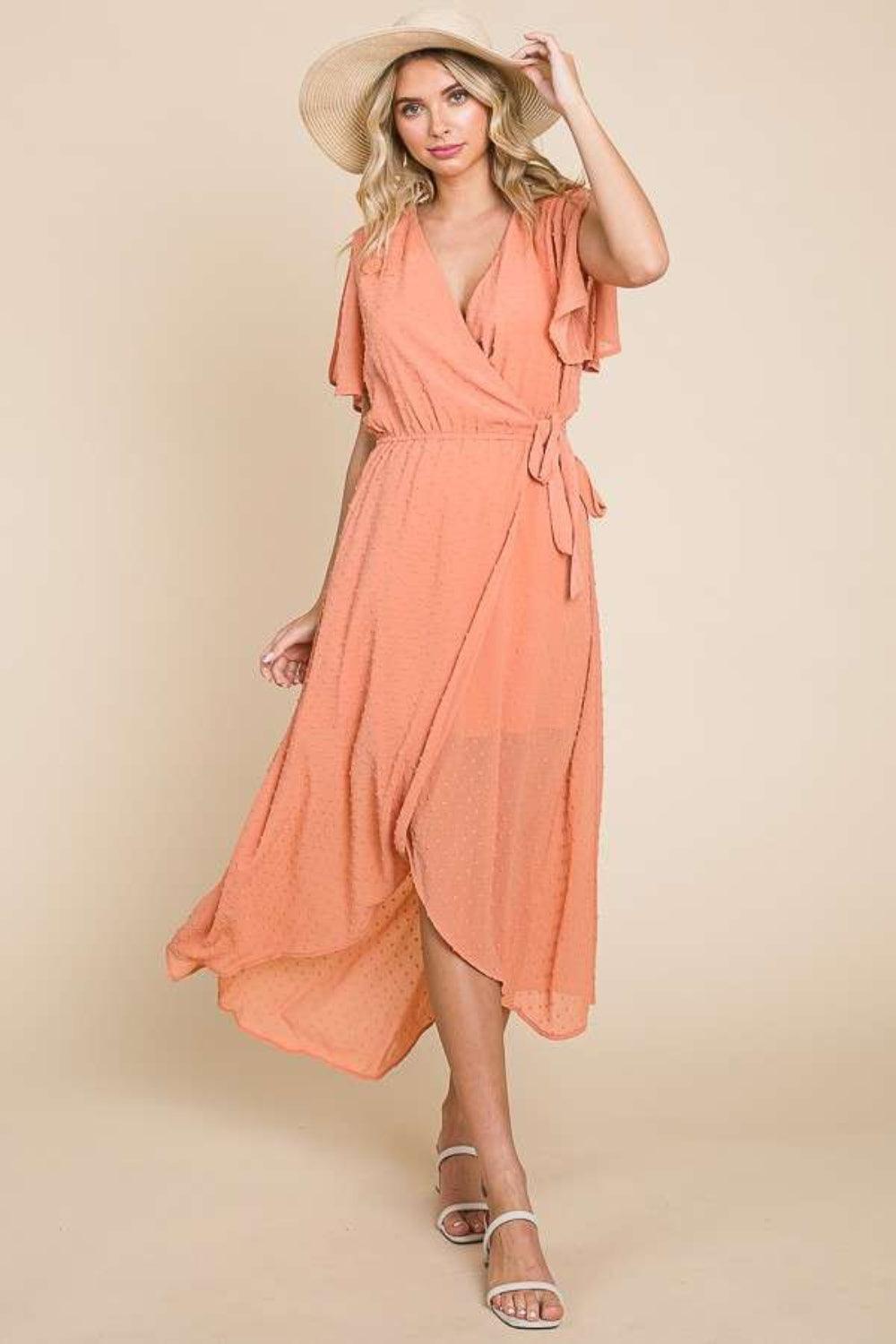 Culture Code Full Size Swiss Dot Tied Slit Short Sleeve Dress Carauana Store