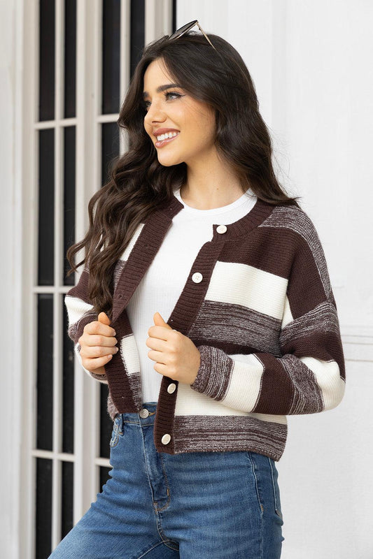 Striped Button Up Long Sleeve Cardigan Carauana Store