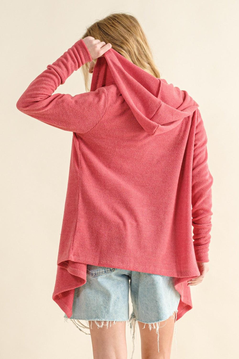 And The Why Full Size Thermal Hooded Open Front Cardigan with Pockets Carauana Store