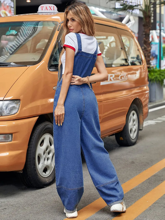 Wide Strap Wide Leg Denim Overalls Carauana Store