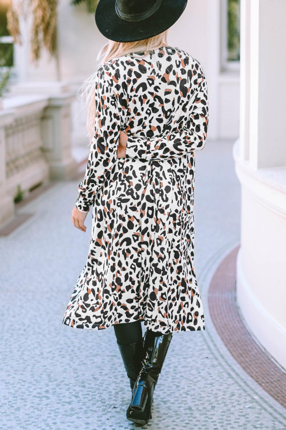 Leopard Open Front Long Sleeve Cover Up Carauana Store