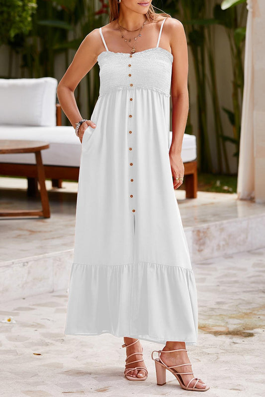 Smocked Spaghetti Strap Ruffle Hem Dress Carauana Store
