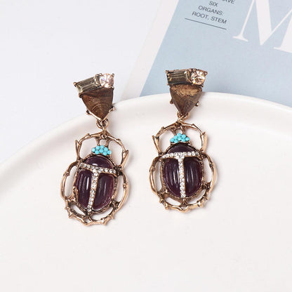 Beetle Shape Rhinestone Alloy Dangle Earrings Carauana Store