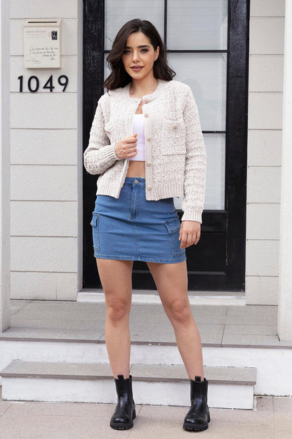 Button Up Round Neck Cardigan Carauana Store