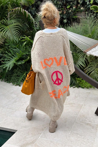 Letter Dropped Shoulder Long Sleeve Cardigan Carauana Store