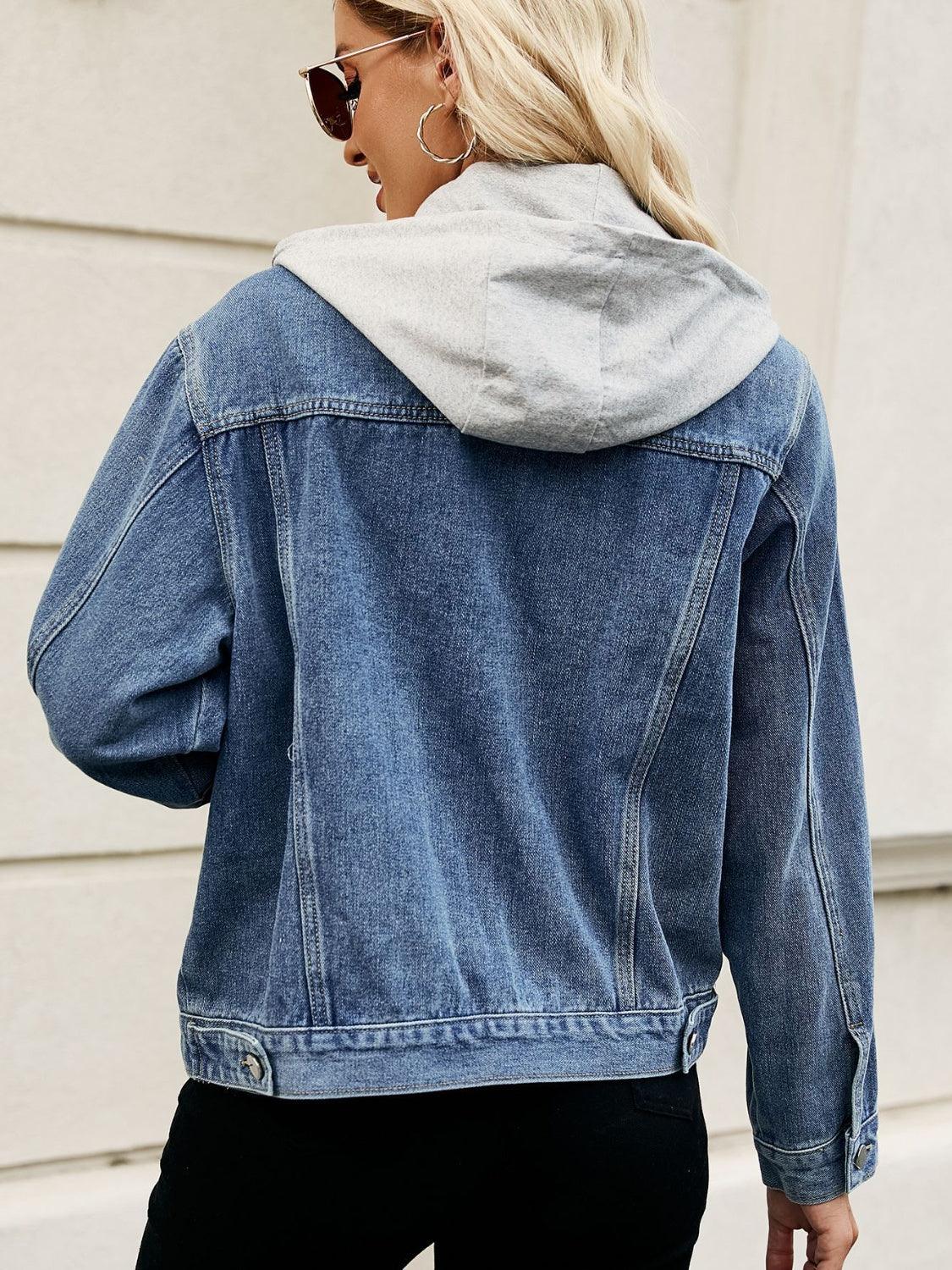 Drawstring Hooded Button Up Denim Jacket CaRaUaNa Fashion