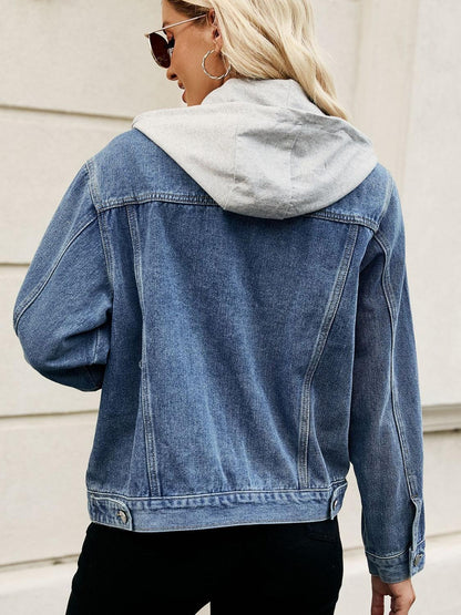 Drawstring Hooded Button Up Denim Jacket CaRaUaNa Fashion