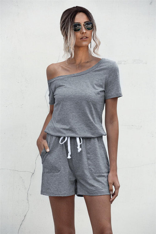 One Shoulder Tie Waist Romper Carauana Store