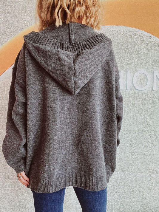 Dropped Shoulder Long Sleeve Hooded Cardigan Carauana Store
