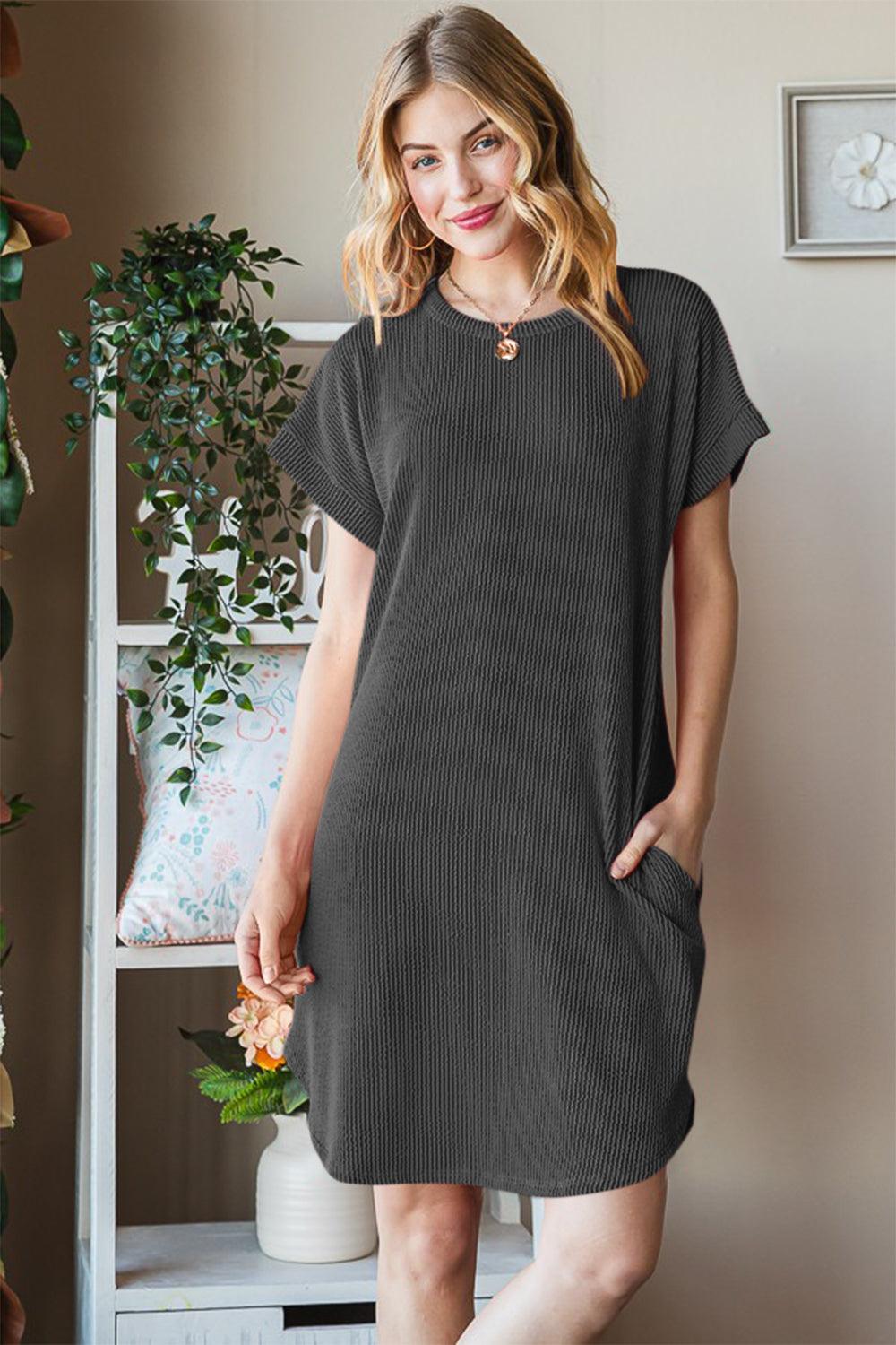 Heimish Full Size Ribbed Round Neck Short Sleeve Tee Dress Carauana Store