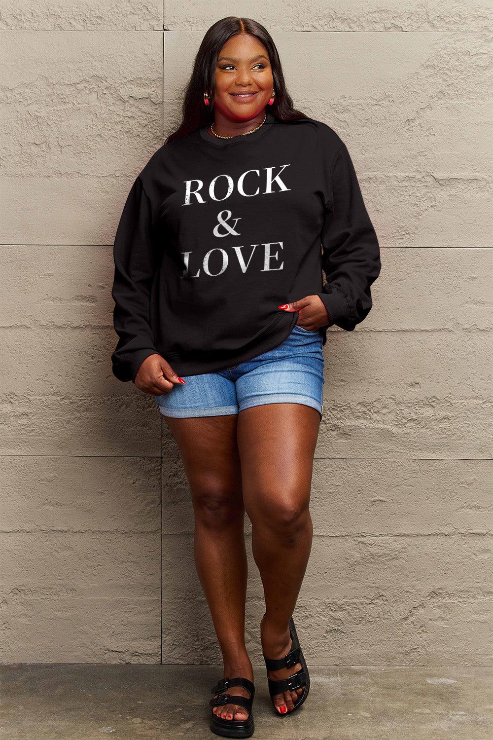 Simply Love Full Size ROCK ＆ LOVE Round Neck Sweatshirt Carauana Store