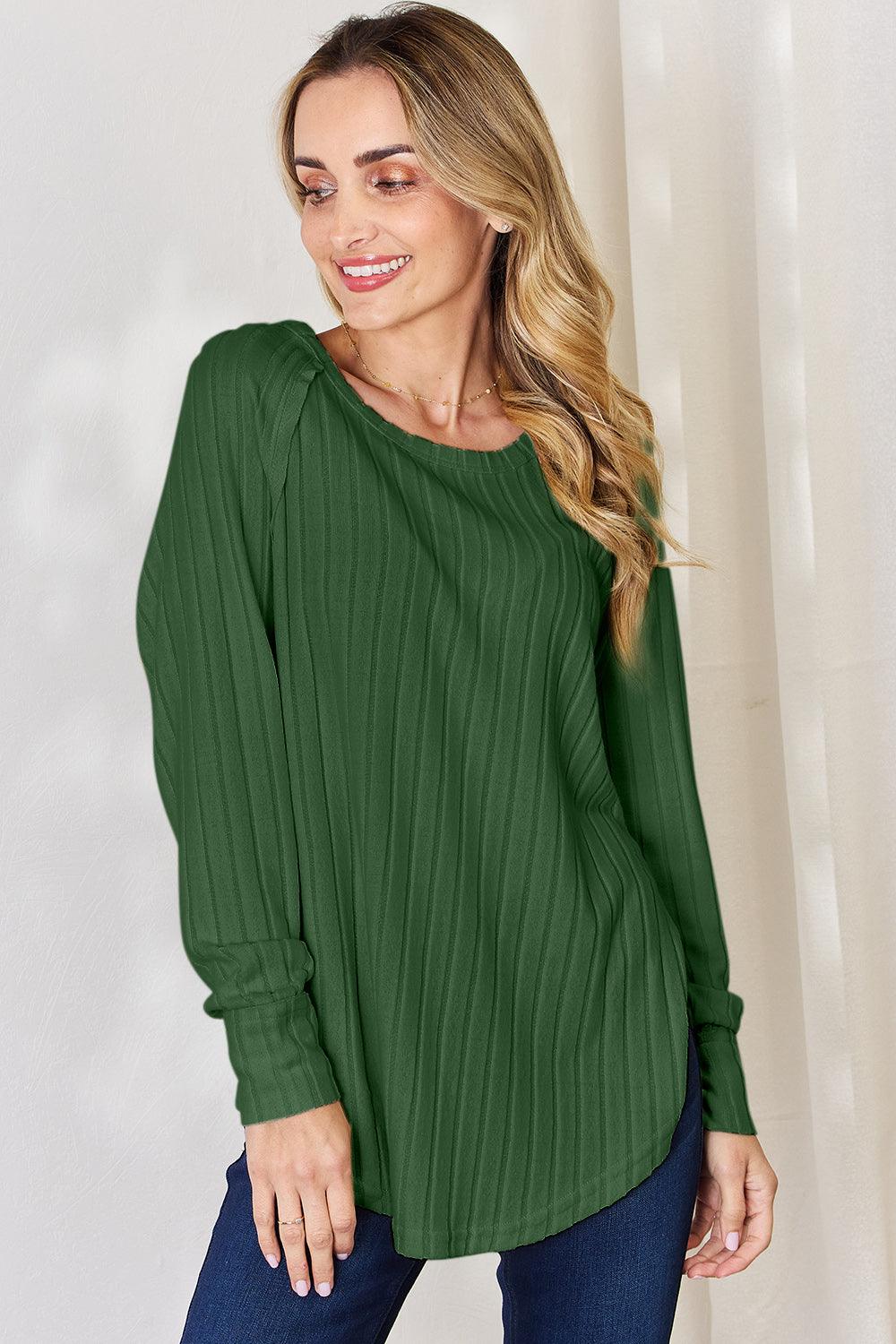 Basic Bae Full Size Ribbed Round Neck Slit T-Shirt Carauana Store