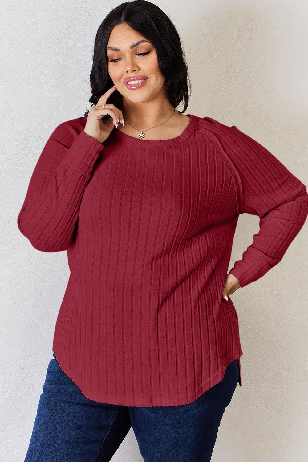 Basic Bae Full Size Ribbed Round Neck Slit T-Shirt Carauana Store