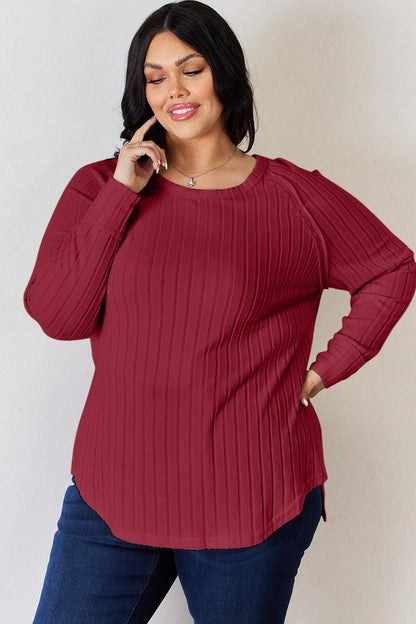 Basic Bae Full Size Ribbed Round Neck Slit T-Shirt Carauana Store