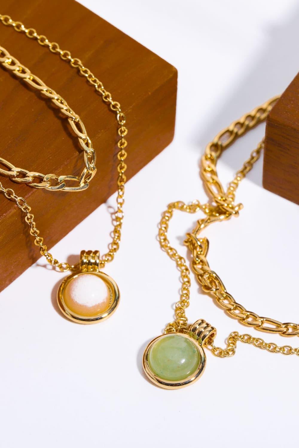 Copper 14K Gold-Plated Round Shape Aventurine Pendant Necklace Carauana Store