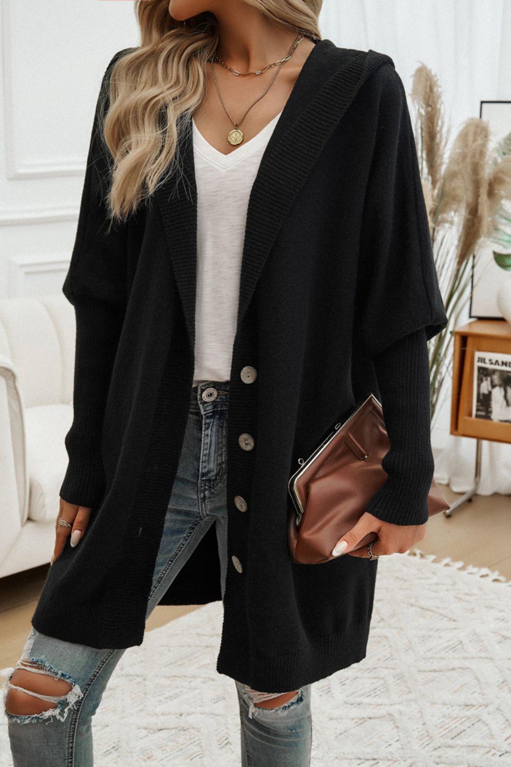 Devine Button Up Long Sleeve Hooded Cardigan Carauana Store