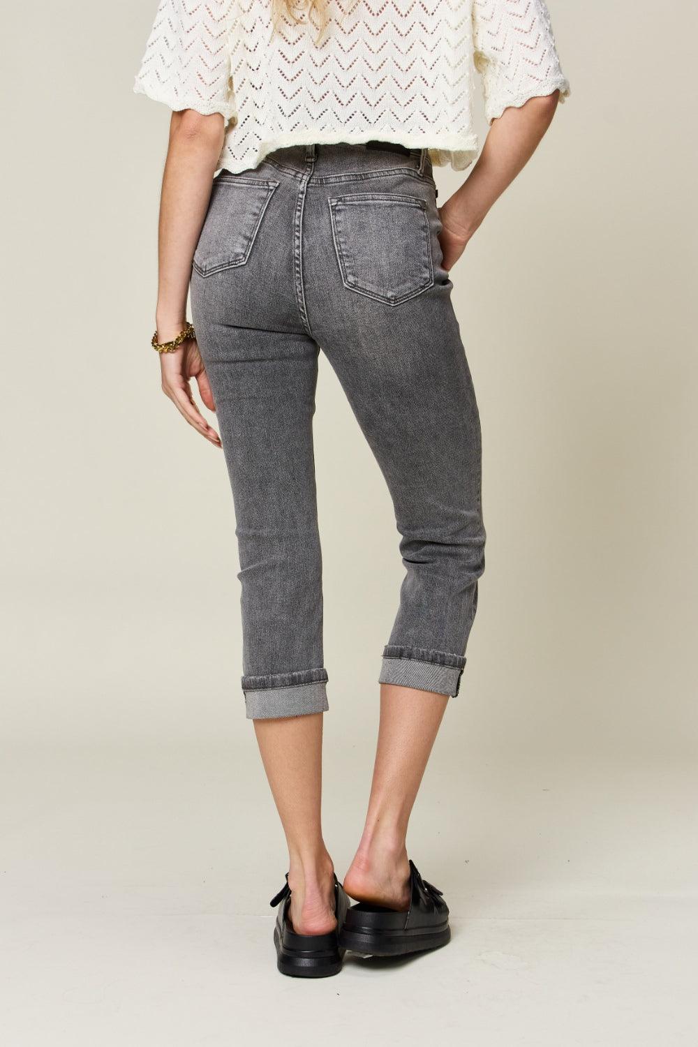 Judy Blue Full Size Button Fly High Waist Cuffed Capris Carauana Store