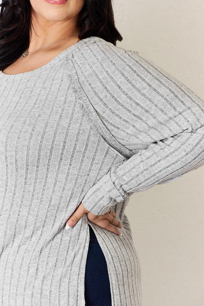 Basic Bae Full Size Ribbed Round Neck Slit T-Shirt Carauana Store