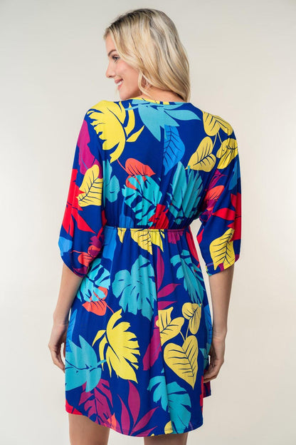 White Birch Full Size Printed V-Neck Mini Dress Carauana Store