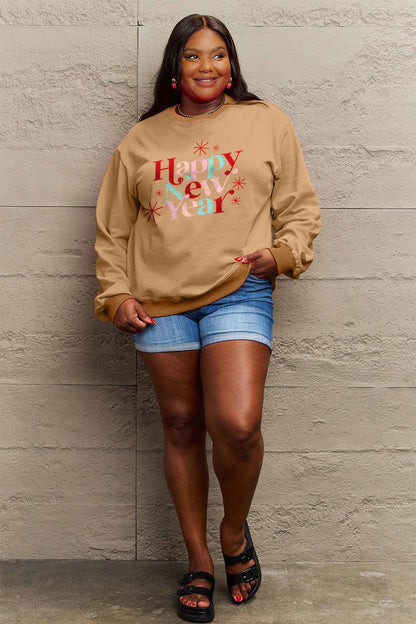 Simply Love Full Size HAPPY NEW YEAR Round Neck Sweatshirt Carauana Store
