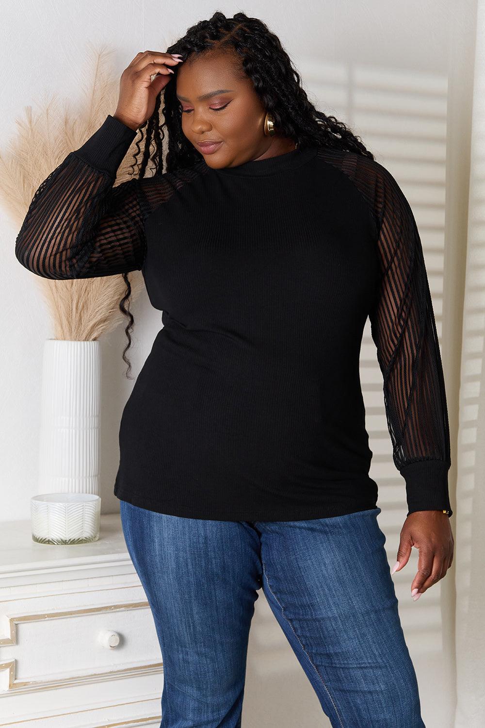 Double Take Round Neck Raglan Sleeve Blouse Carauana Store