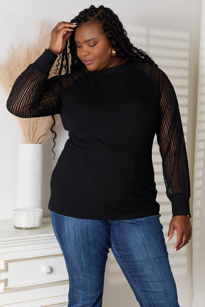 Double Take Round Neck Raglan Sleeve Blouse Carauana Store