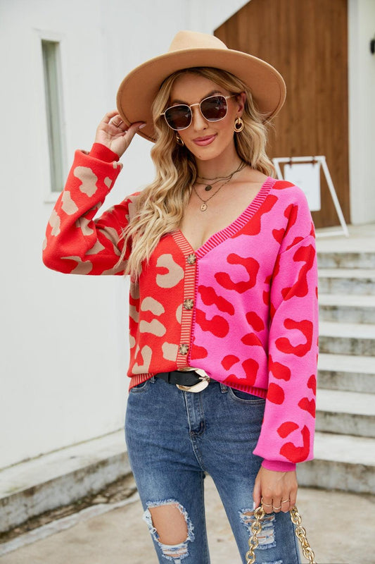 Mandy Leopard Button Up Dropped Shoulder Cardigan Carauana Store