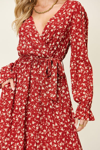 Double Take Full Size Tie Back Flounce Sleeve Dress Carauana Store