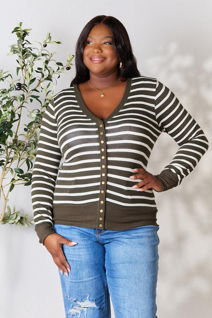 Zenana Full Size Striped Snap Down Cardigan Carauana Store