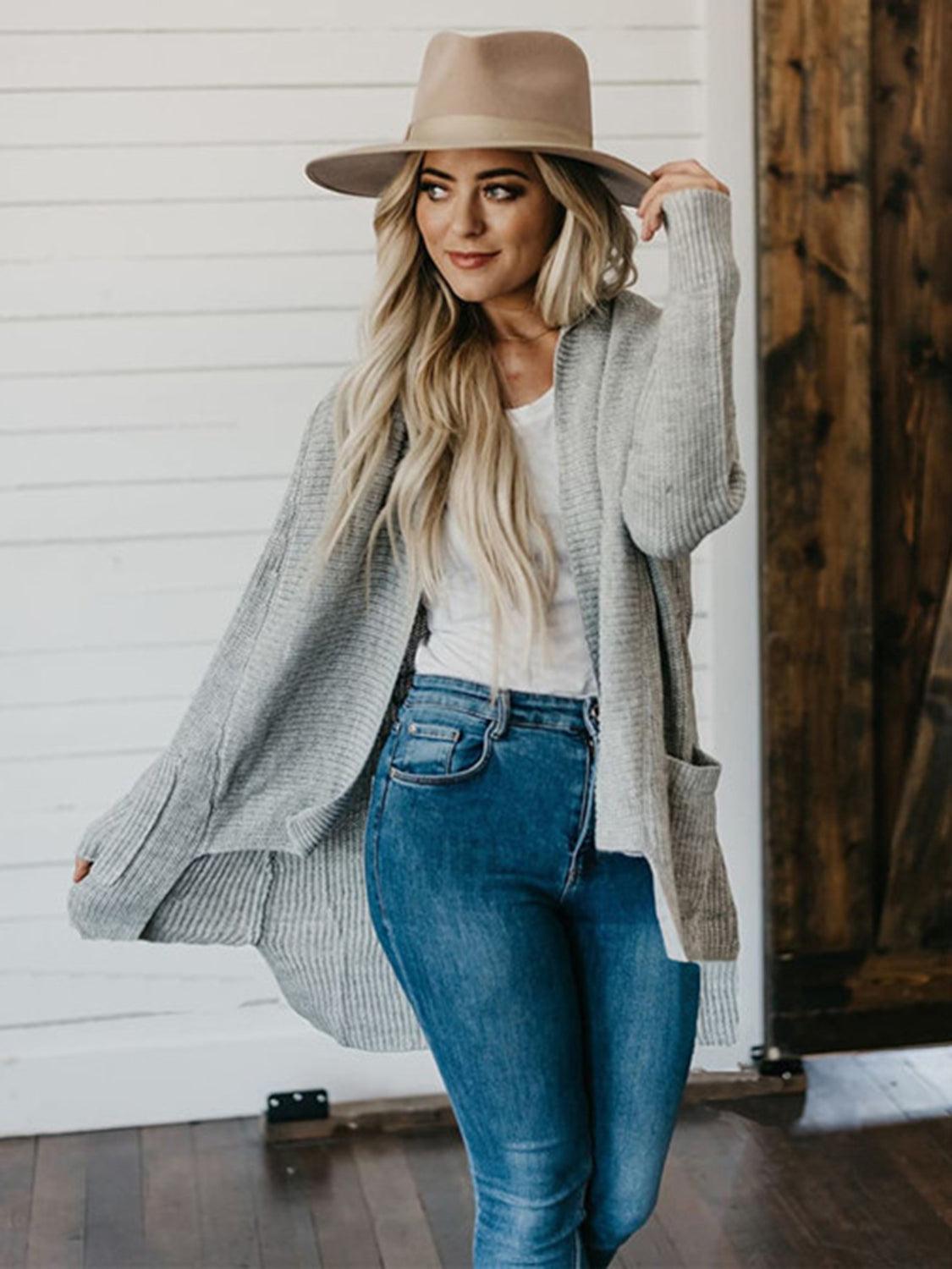 High-Low Open Front Cardigan with Pockets Carauana Store